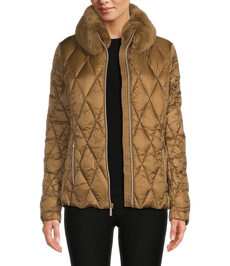 michael michael kors faux fur and leather jacket|Michael Kors puffer jacket.